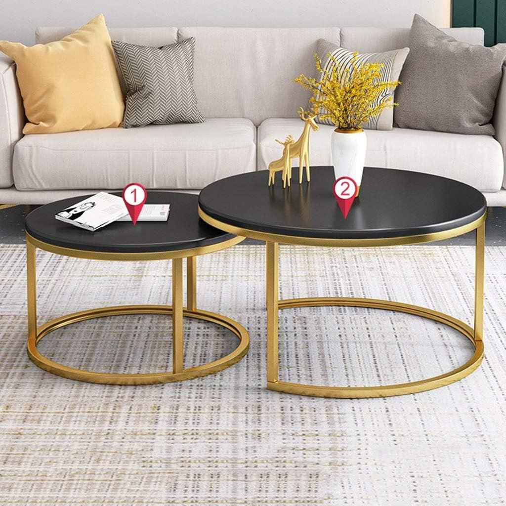 Ensemble de 2 Tables Basses en marbres, Noir, cadres en acier doré – Image 2