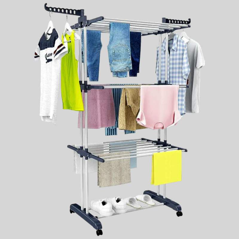 Séchoir à Linge Pliable Grand Modèle capacité 40kg A 3 Niveaux - Bleu