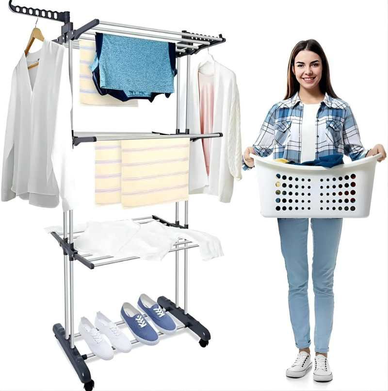 Séchoir à Linge Pliable Grand Modèle capacité 40kg A 3 Niveaux - Bleu – Image 2