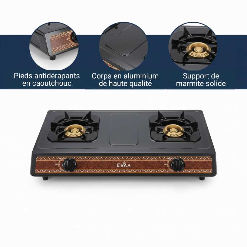 Plaque à Gaz EVAA 2 Foyers - Modèle EVP-010 | Design Élégant & Aluminium Haute Qualité - garantie 6 mois – Image 2
