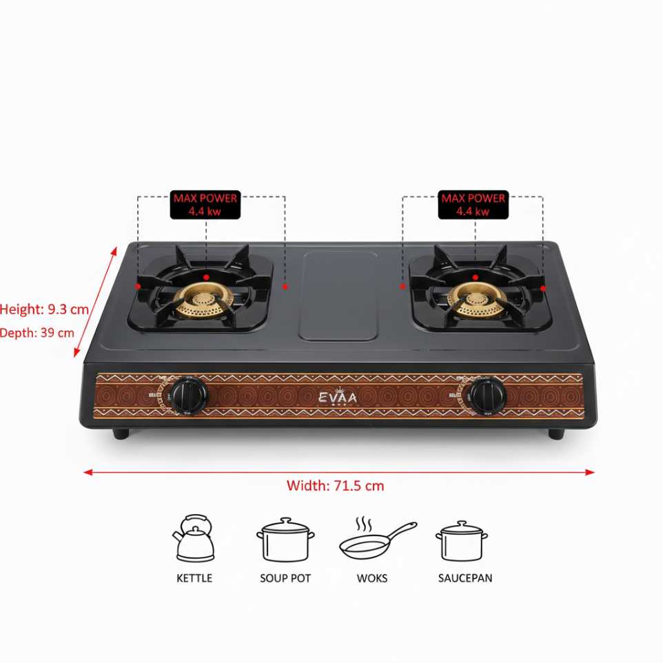 Plaque à Gaz EVAA 2 Foyers - Modèle EVP-010 | Design Élégant & Aluminium Haute Qualité - garantie 6 mois – Image 6