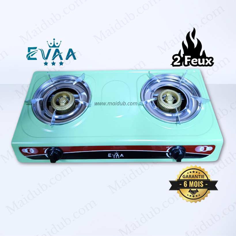 Plaque à Gaz EVAA - 02 foyers - Automatique - Couleur Turquoise - modèle EVP-009 - garantie 6 mois