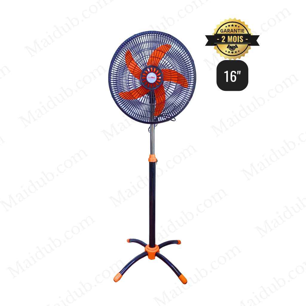 Ventilateur sur pied - 16 pouces - Noir-orange - 45W - garantie 2 mois