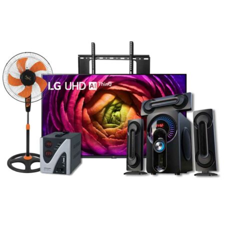 Pack TV LG 45 pouces Smart + Woofer + Régulateur de tension + Ventilateur TNT + Support TV mural offert
