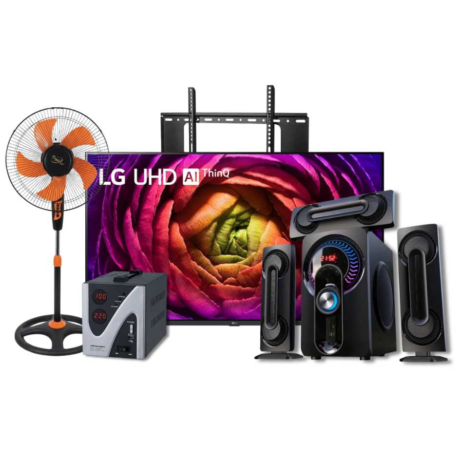 Pack TV LG 45 pouces Smart + Woofer + Régulateur de tension + Ventilateur TNT + Support TV mural offert